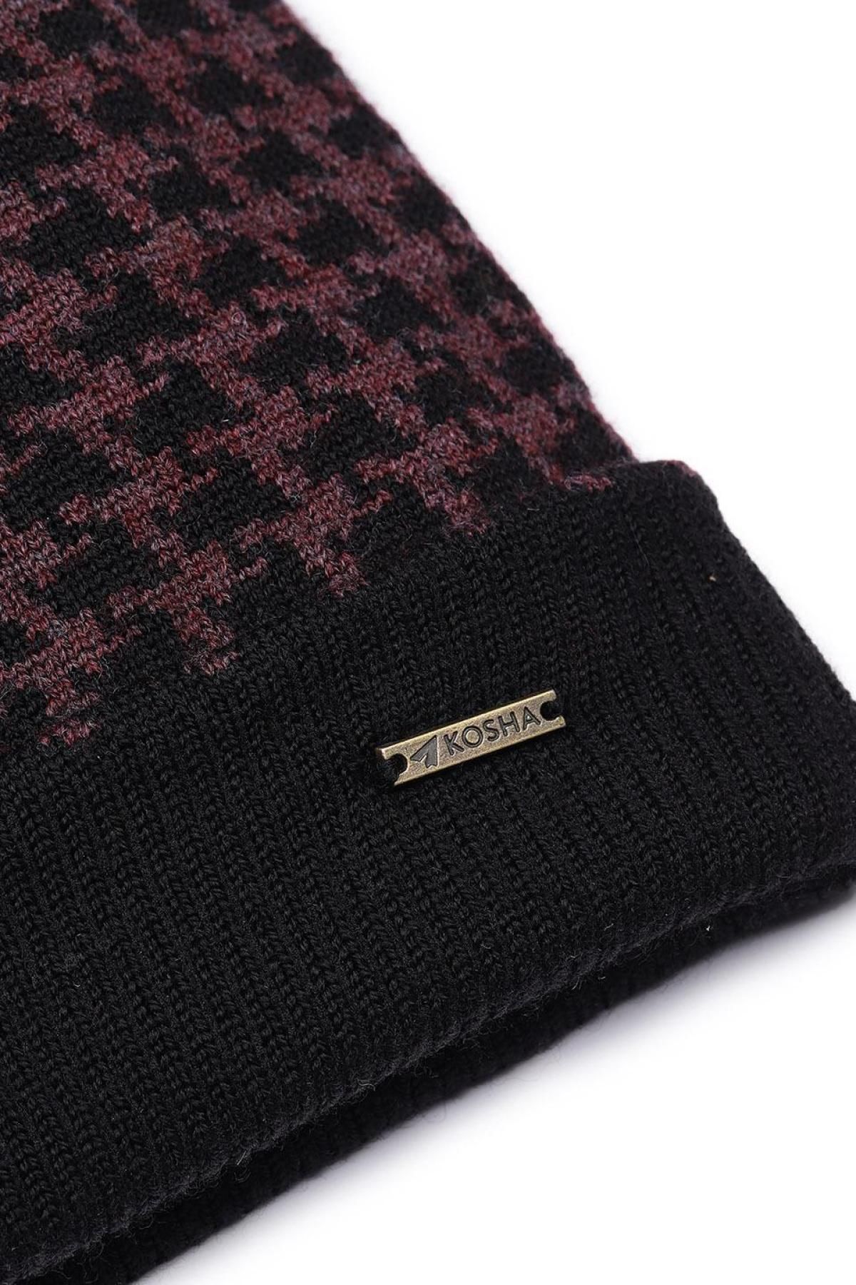 Purple-Black Merino Wool Reversible Pattern Beanie| Unisex